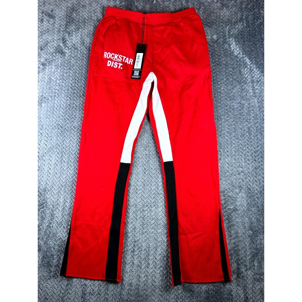 Rockstar Original Dist Sweatpants Boy 16 Red Colorblock Cotton Elastic Waist